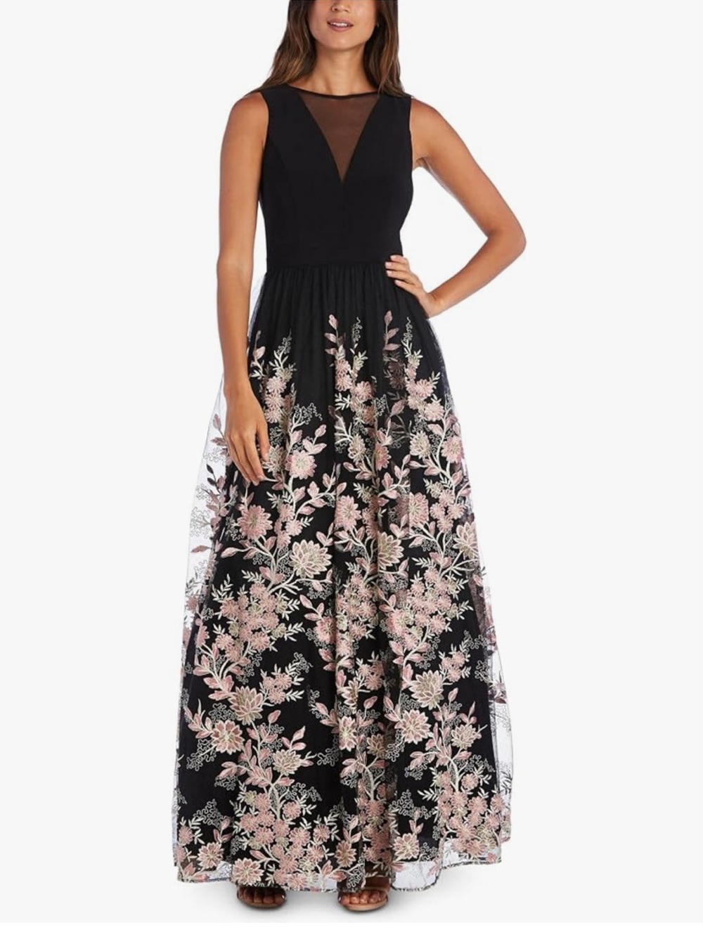 Morgan & Co Women's Juniors Size 3 Evening Dress Black Pink Embroidered Floral